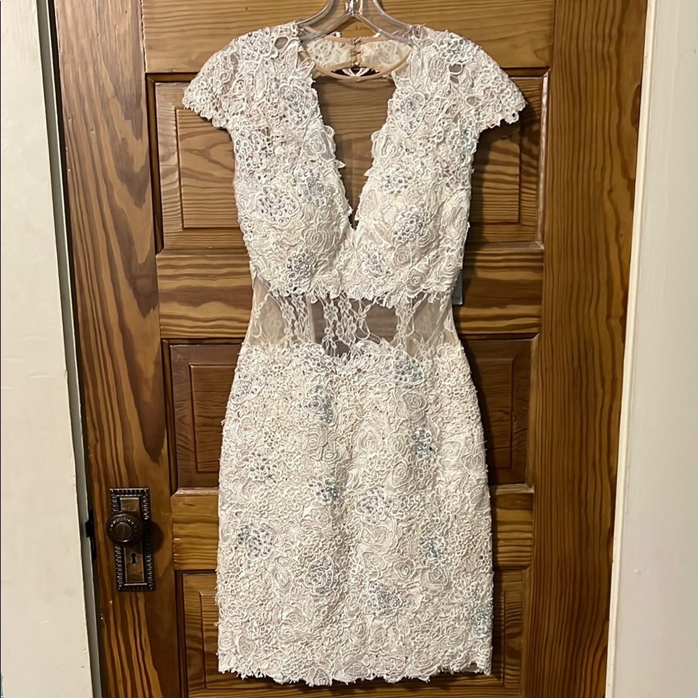 Jovani White Lace Mini Dress
